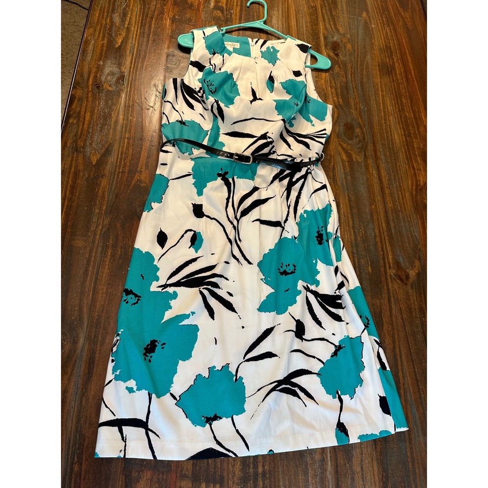 Dressbarn Floral Dress Sleeveless  Woman's Size‎ 12 White & Teal